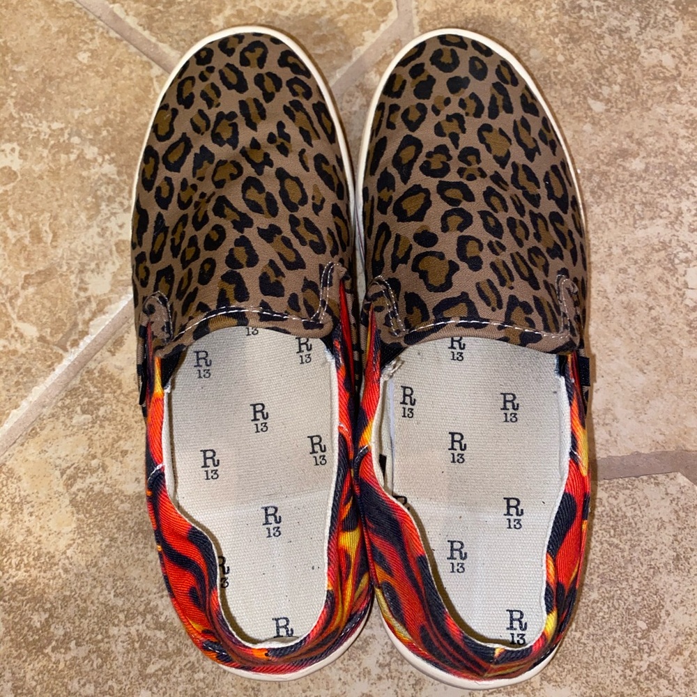 R13 Leopard & Flame Slip-On Sneakers — Distressed Luxe Streetwear Icon - Picture 9 of 10